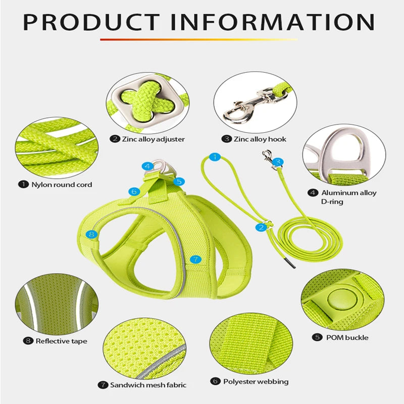 Reflective Comfort Harness & Leash Set for Small to Medium Dogs