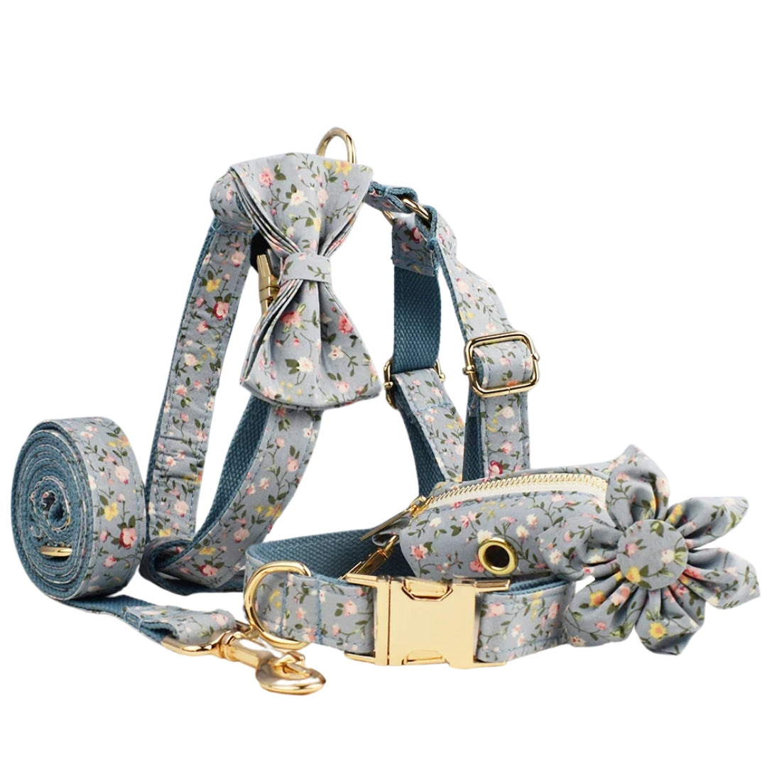 Custom Engraved Floral Dog Collar & Leash Set Tailored Elegance for Every Dog