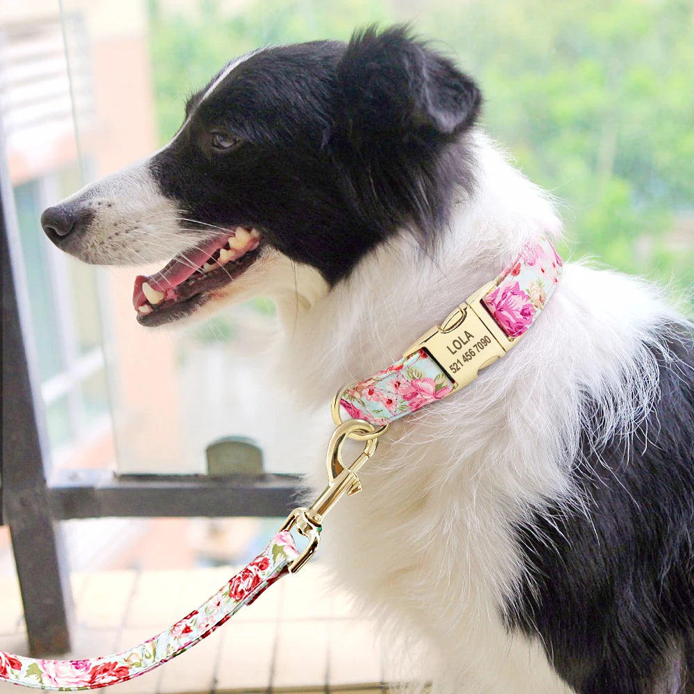 Personalized Floral Dog Collar or Leash or Set