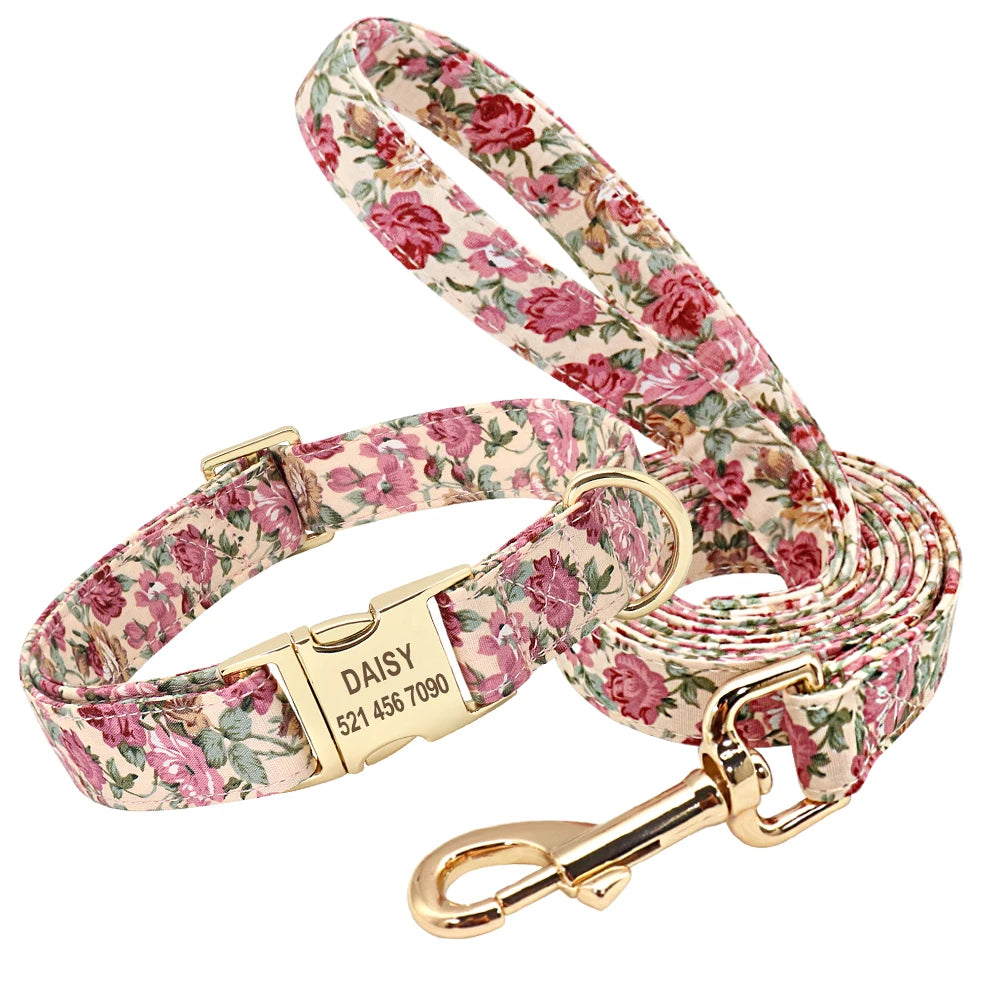 Blossom & Bond Custom Floral Dog Collar & Leash Set with Treat Bag