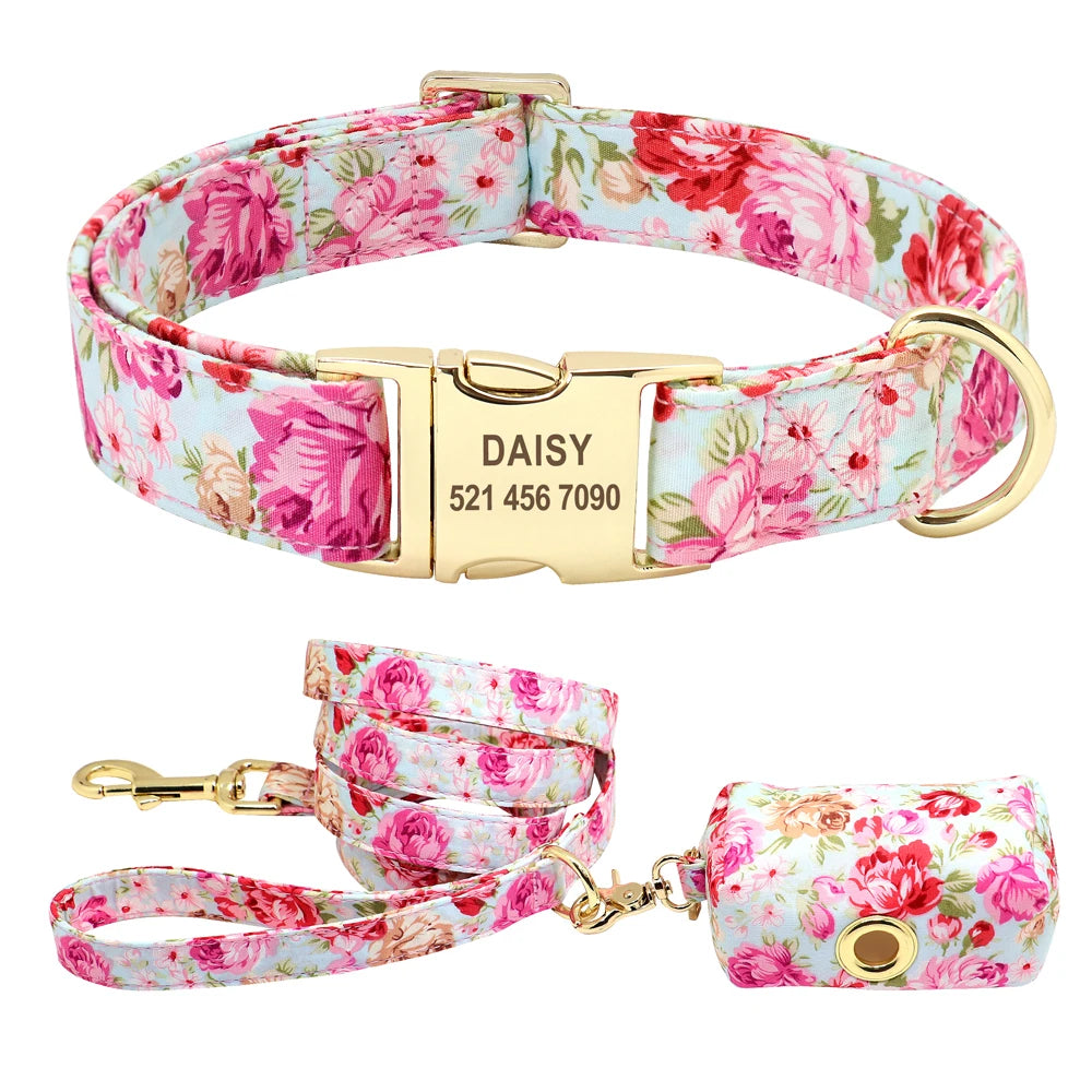 Blossom & Bond Custom Floral Dog Collar & Leash Set with Treat Bag