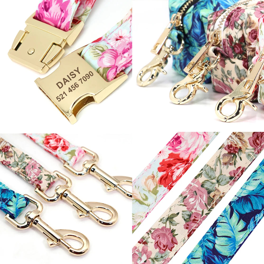 Blossom & Bond Custom Floral Dog Collar & Leash Set with Treat Bag