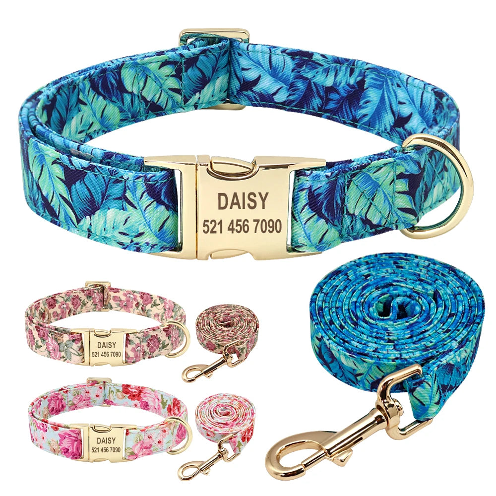Personalized Floral Dog Collar or Leash or Set