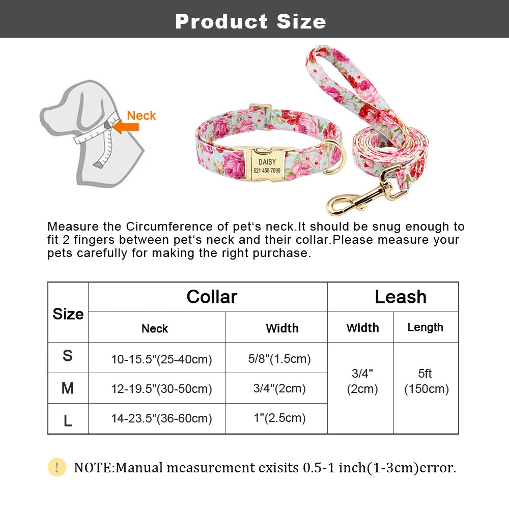 Personalized Floral Dog Collar or Leash or Set
