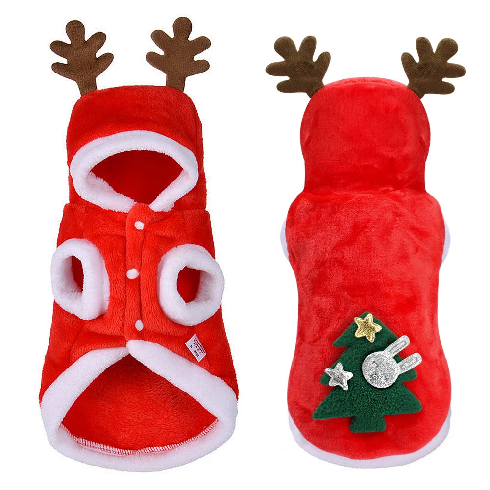 Festive Santa Costume for Pets - Cozy Christmas Hoodie for Small Dogs & Cats