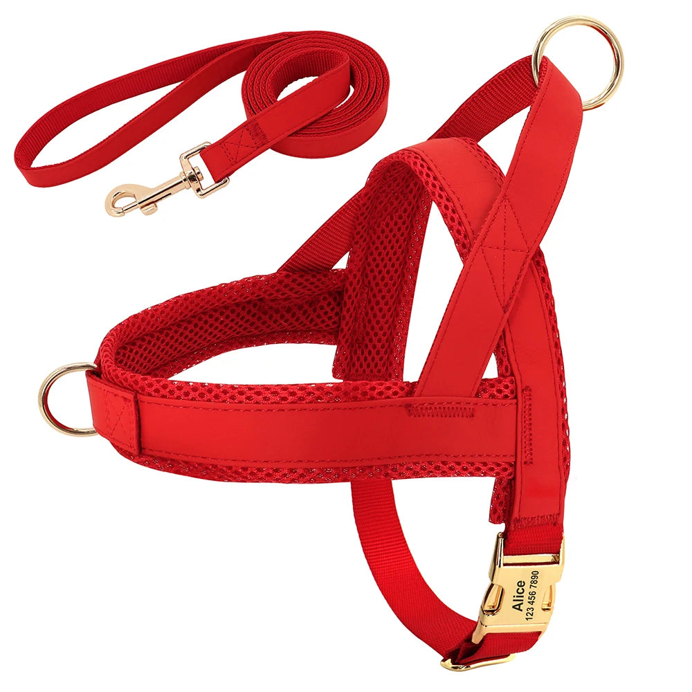 Personalized Leather Dog Collar & Harness Set with Custom ID – Perfect Fit for Every Dog