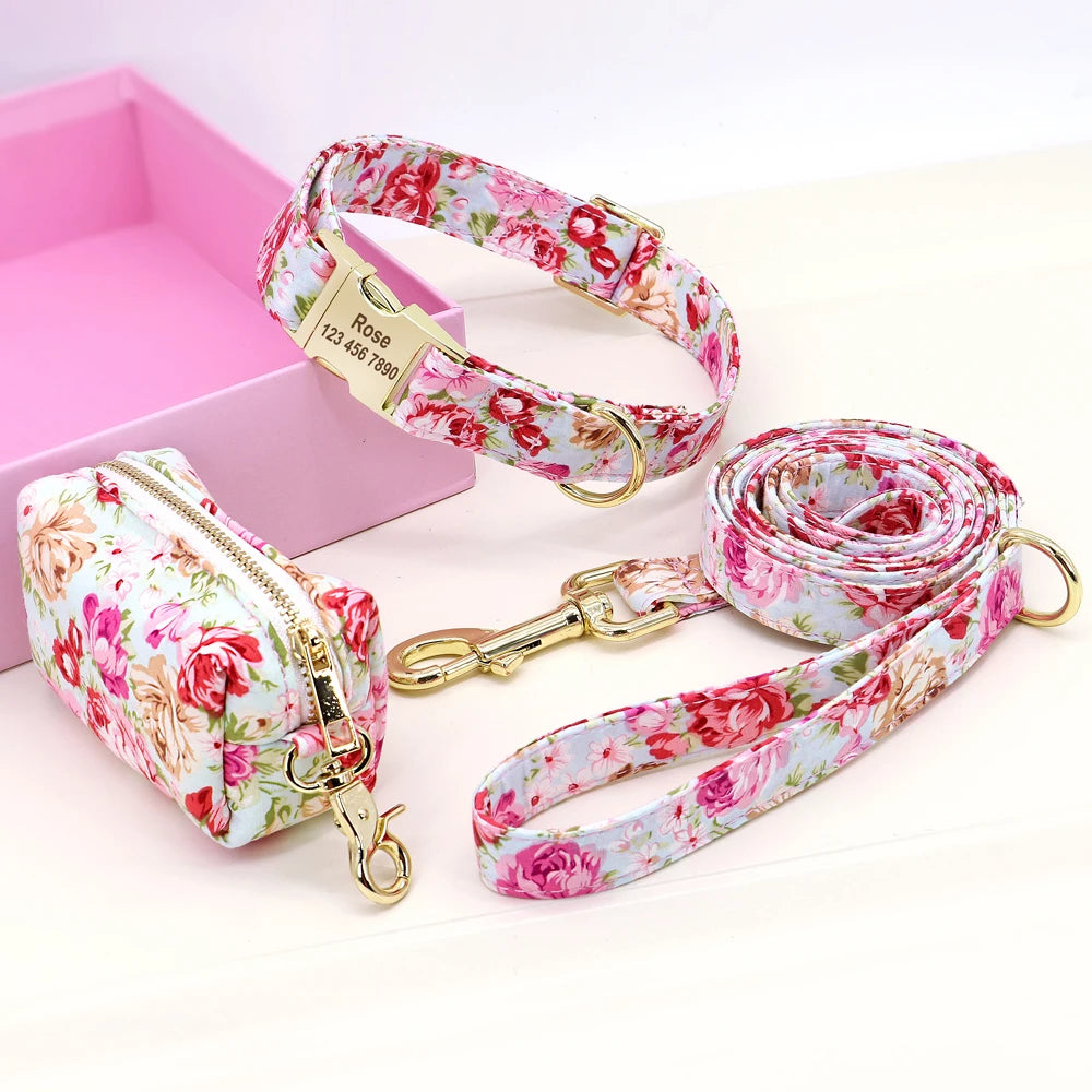 Blossom & Bond Custom Floral Dog Collar & Leash Set with Treat Bag