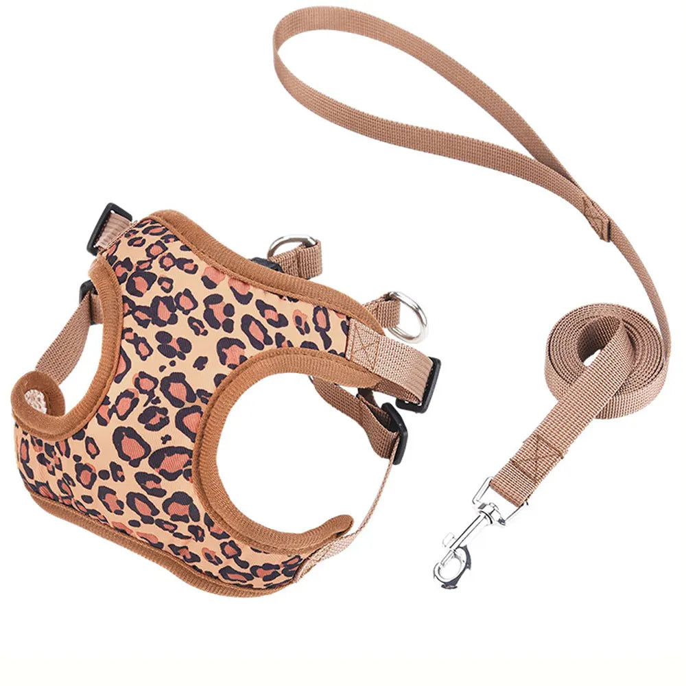 Leopard Print Pet Harness & Leash Set – Stylish Comfort for Cats & Dogs