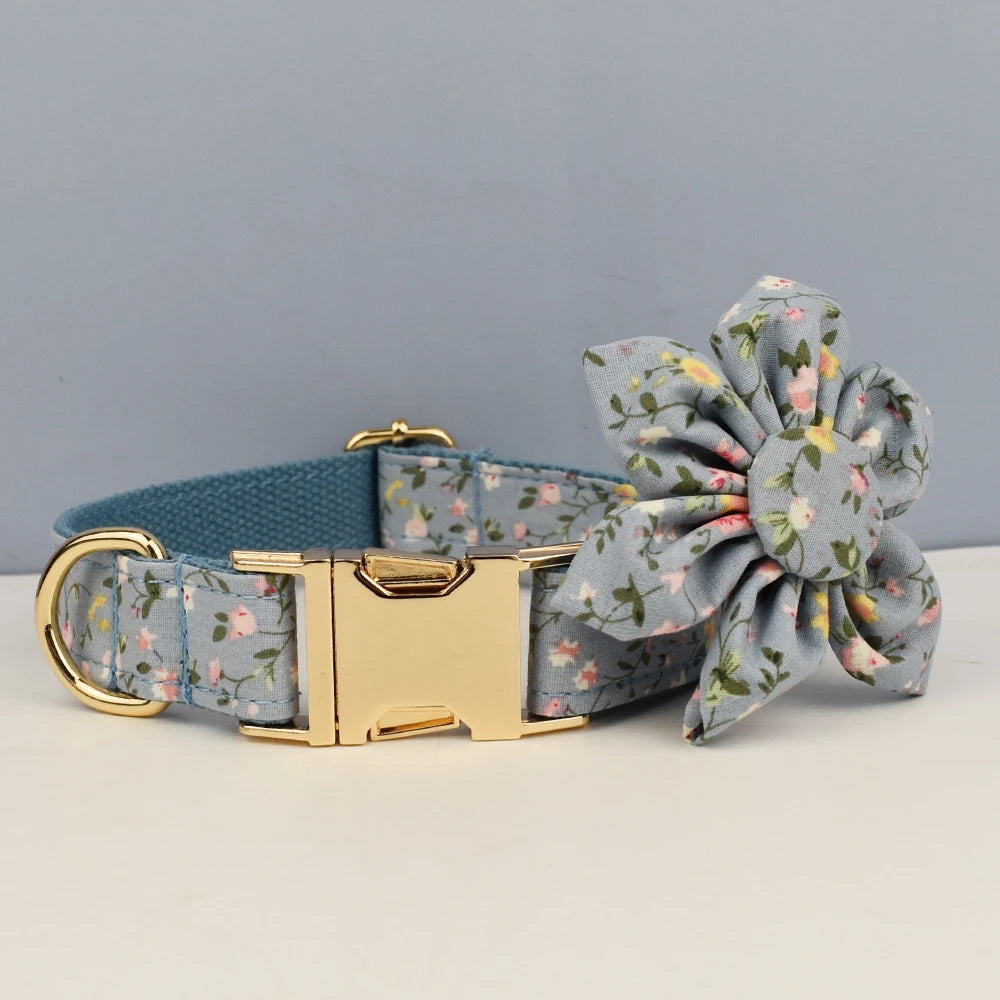 Custom Engraved Floral Dog Collar & Leash Set Tailored Elegance for Every Dog