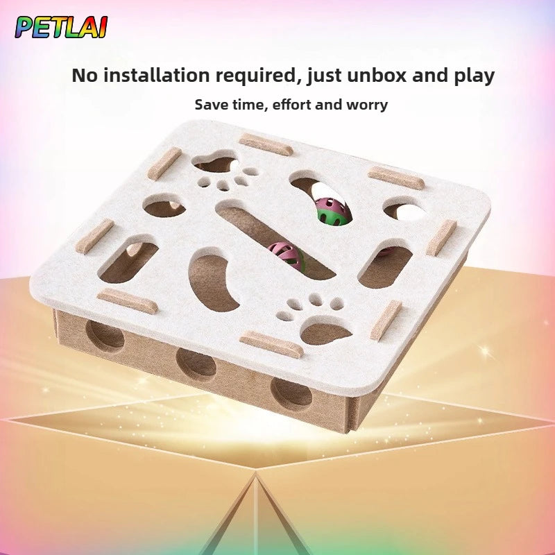 Interactive Felt Maze Box with Bell Balls for Cats