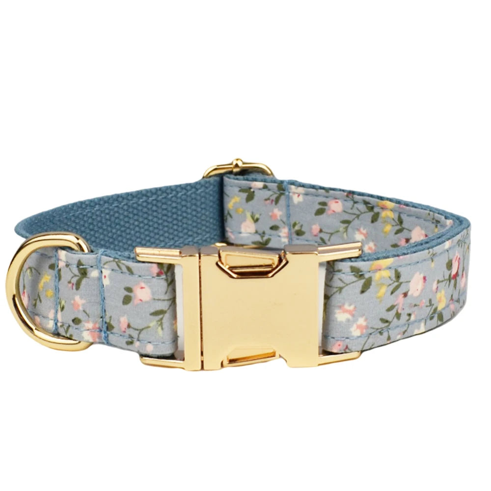 Custom Engraved Floral Dog Collar & Leash Set Tailored Elegance for Every Dog