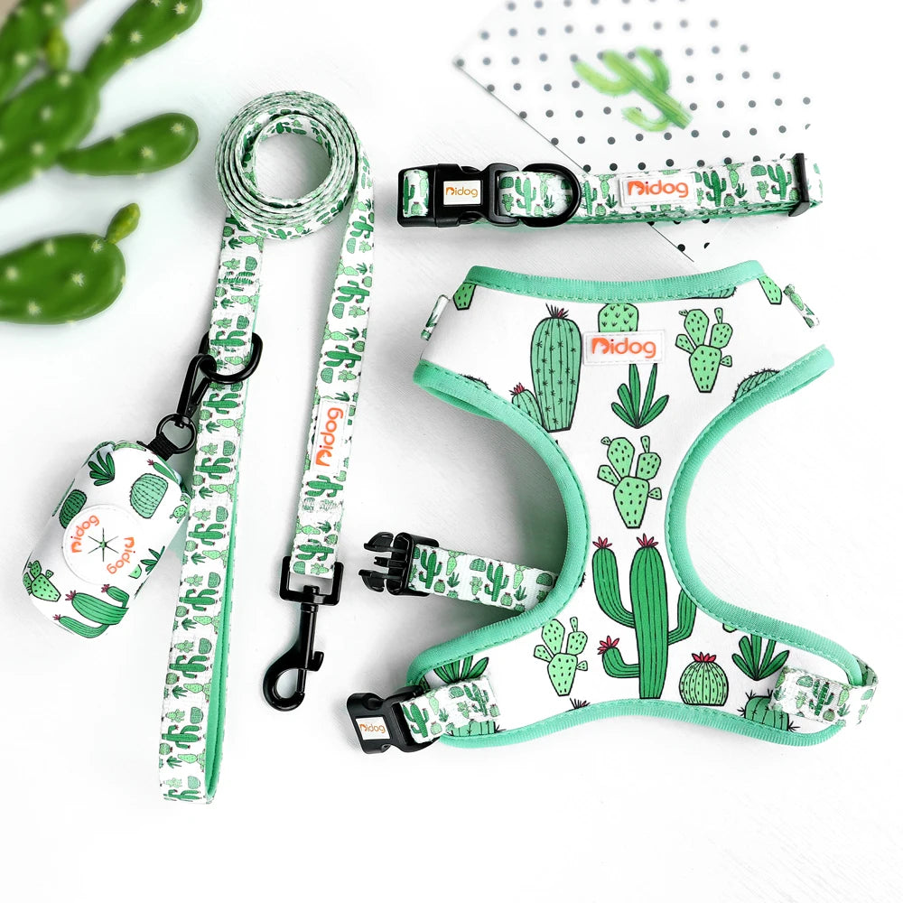 Vibrant Adventure Set Mesh Nylon Collar, Harness & Leash with Handy Waste Bag Holder