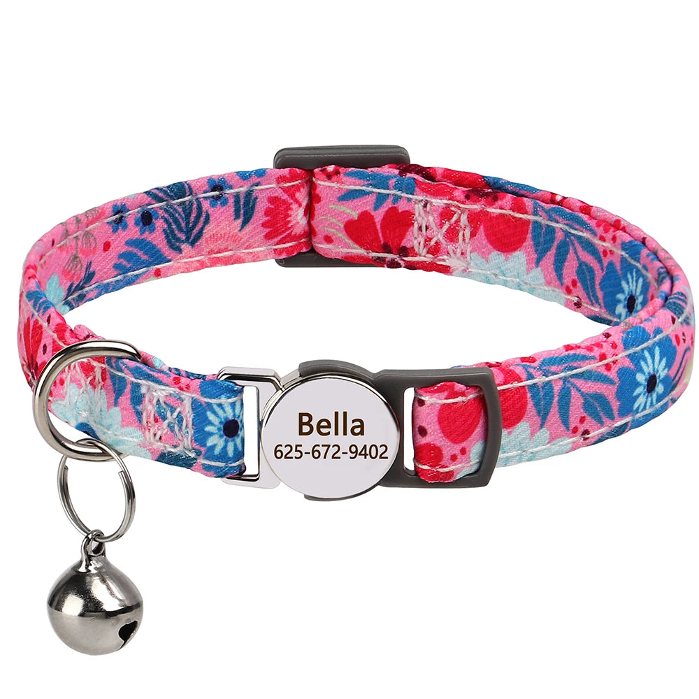 Personalized Kitten & Cat Collar with Cute Print & Bell