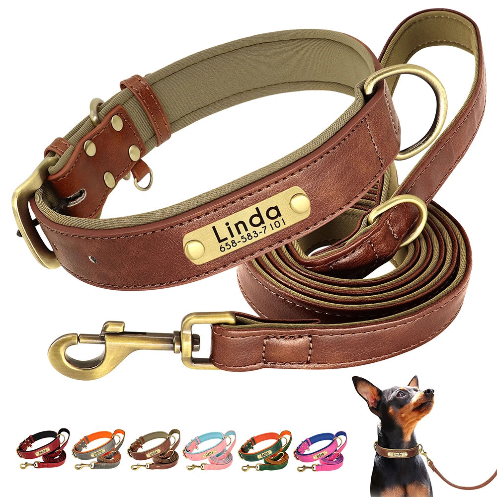 Customized Leather Dog Set OR Collar OR Leash With Free Engraved