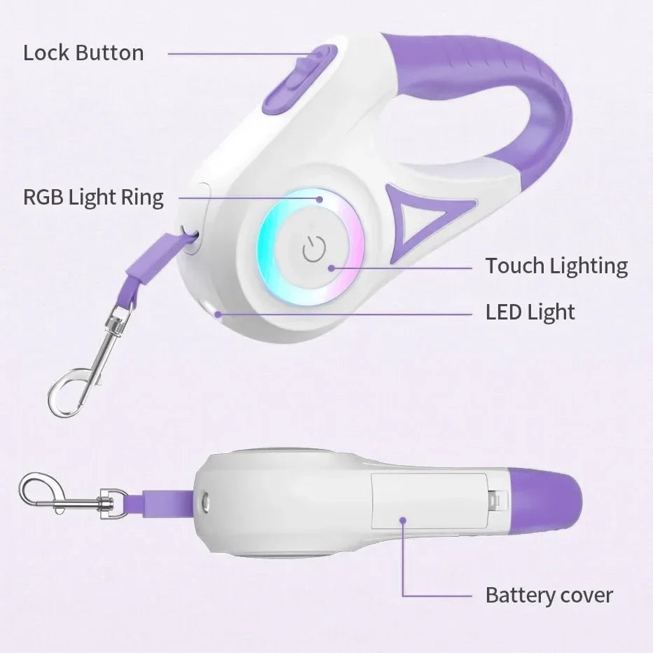 LED Retractable Dog Leash with Built-In Light - Illuminate Your Walks