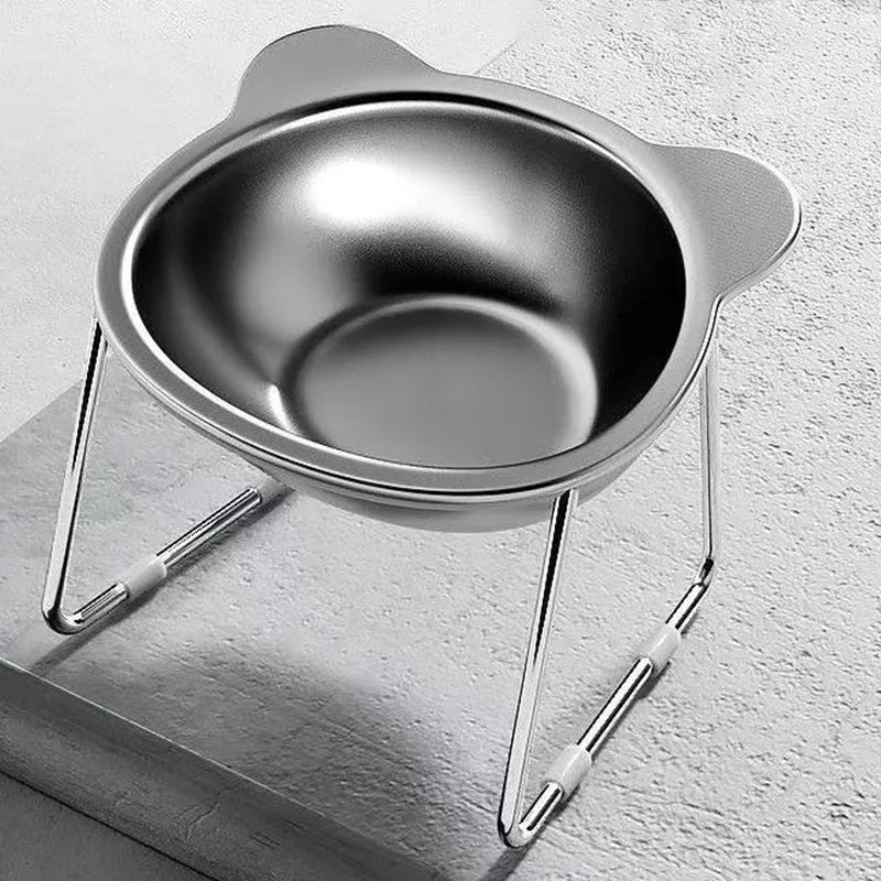 Elevated Stainless Steel Cat Bowl with Slanted Neck Guard