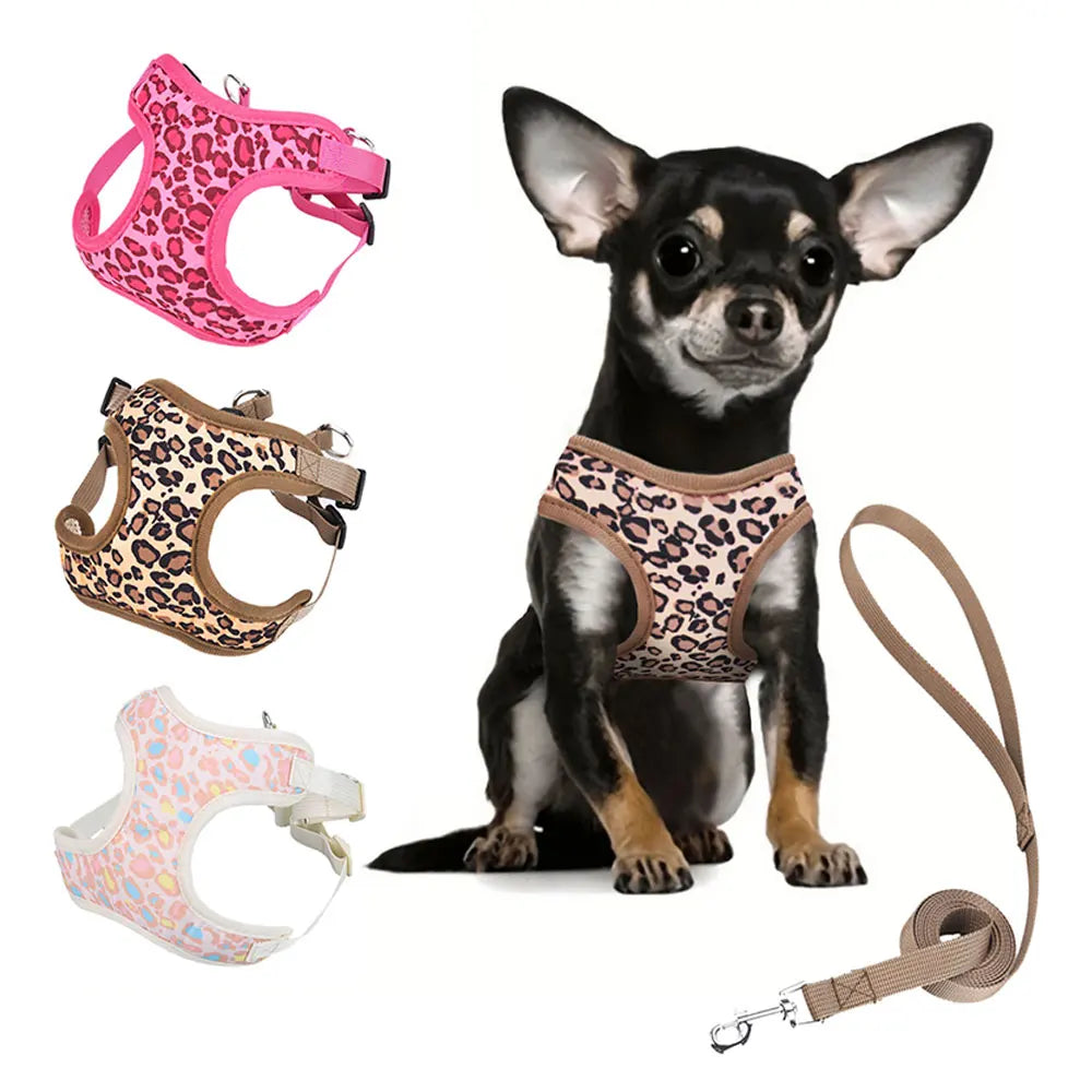 Leopard Print Pet Harness & Leash Set – Stylish Comfort for Cats & Dogs