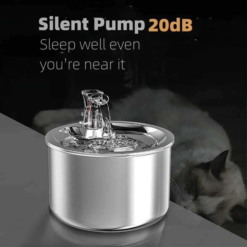 PureFlow Stainless Steel Pet Water Fountain – Automatic Hydration with Optional Sensor & Heater
