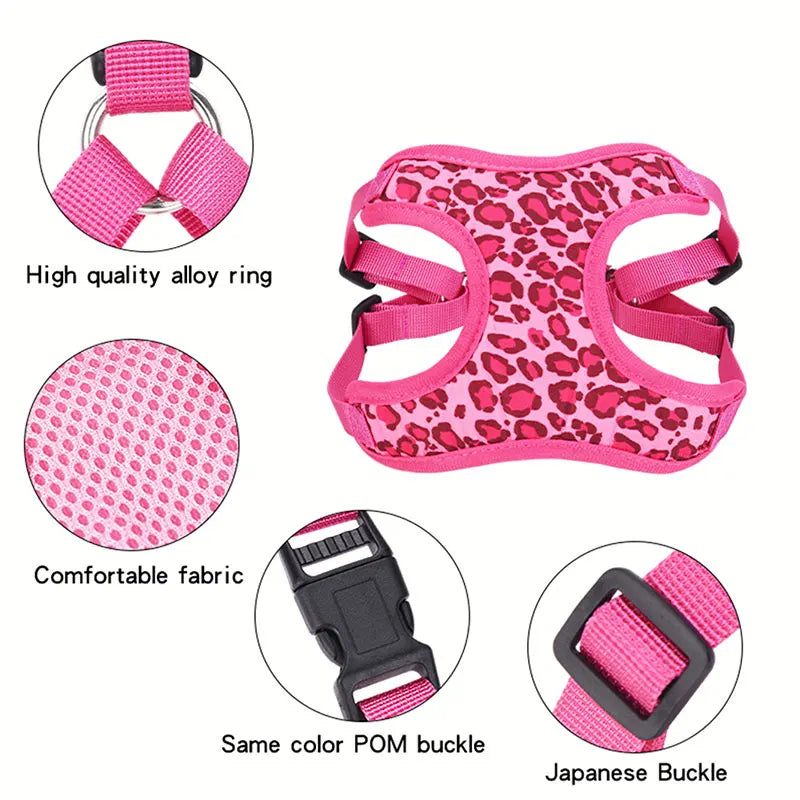 Leopard Print Pet Harness & Leash Set – Stylish Comfort for Cats & Dogs