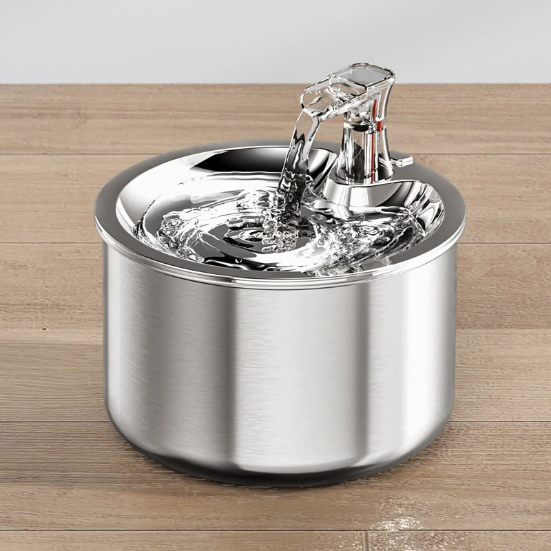 PureFlow Stainless Steel Pet Water Fountain – Automatic Hydration with Optional Sensor & Heater