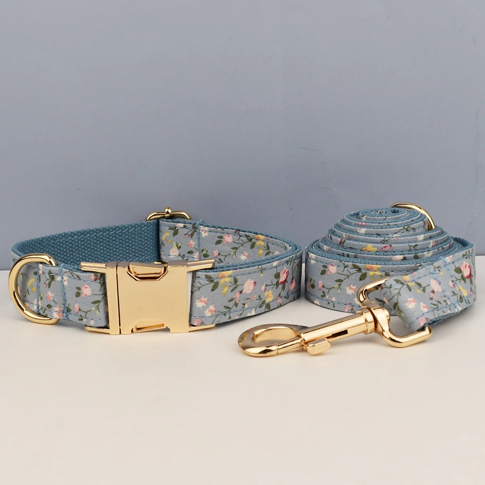 Custom Engraved Floral Dog Collar & Leash Set Tailored Elegance for Every Dog