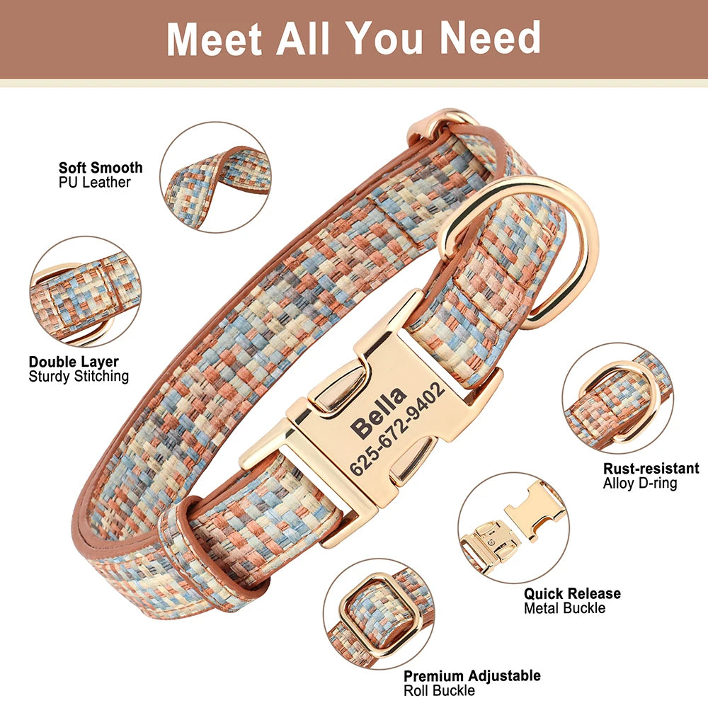 Personalized Leather Dog Collar with Chic Bowknot & Free Engraving