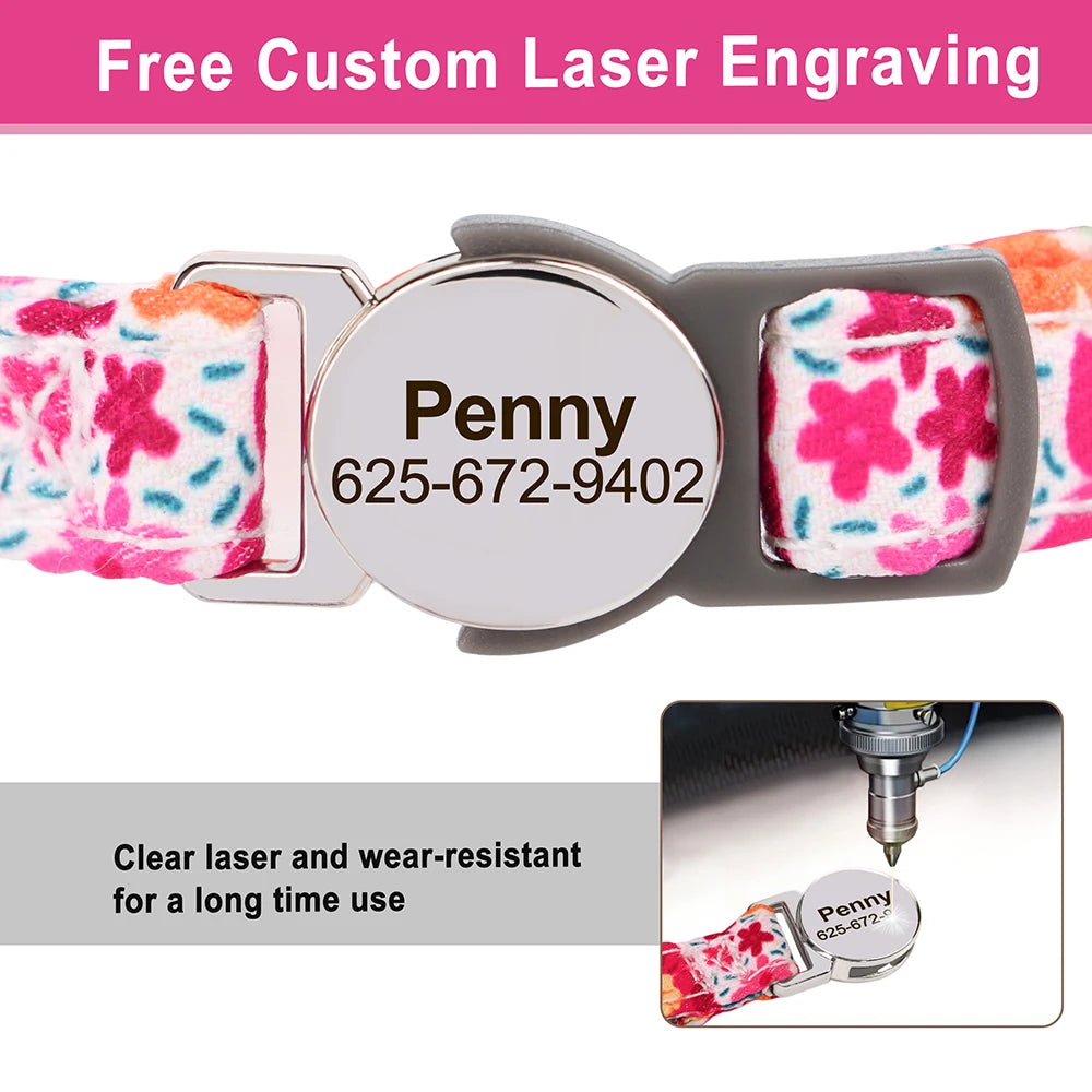 Personalized Kitten & Cat Collar with Cute Print & Bell