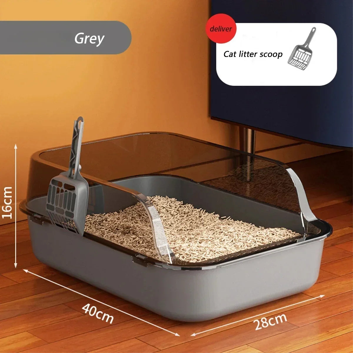 SplashGuard Semi-Enclosed Cat Litter Box with Integrated Scoop