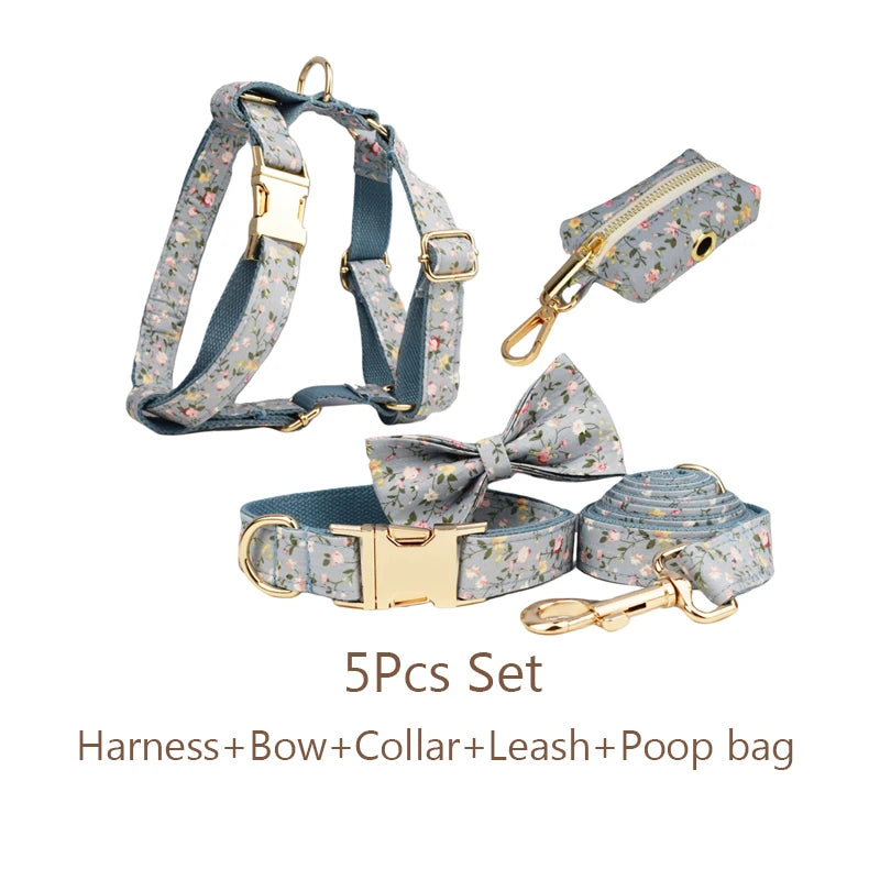 Custom Engraved Floral Dog Collar & Leash Set Tailored Elegance for Every Dog