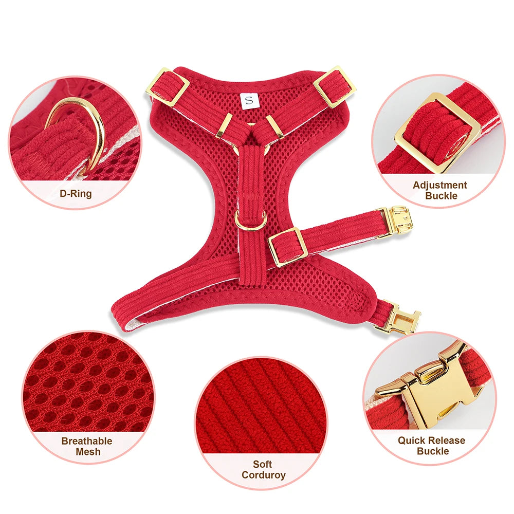 3-Piece Velvet Dog Collar, Harness & Leash Set with Bowknot Charm