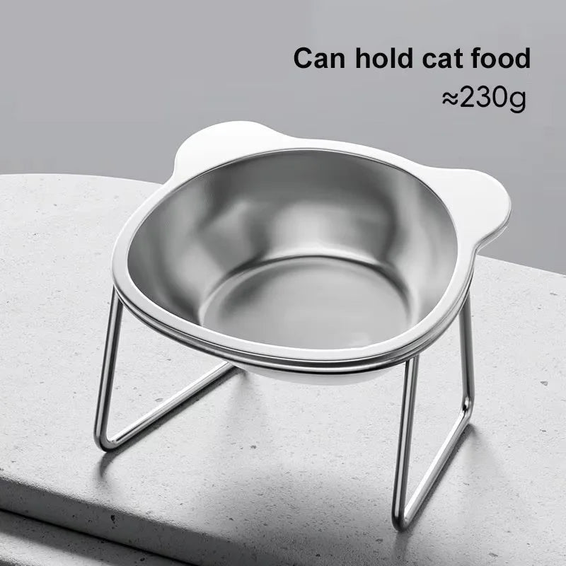 Elevated Stainless Steel Cat Bowl with Slanted Neck Guard