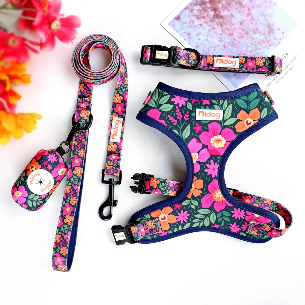 Vibrant Adventure Set Mesh Nylon Collar, Harness & Leash with Handy Waste Bag Holder