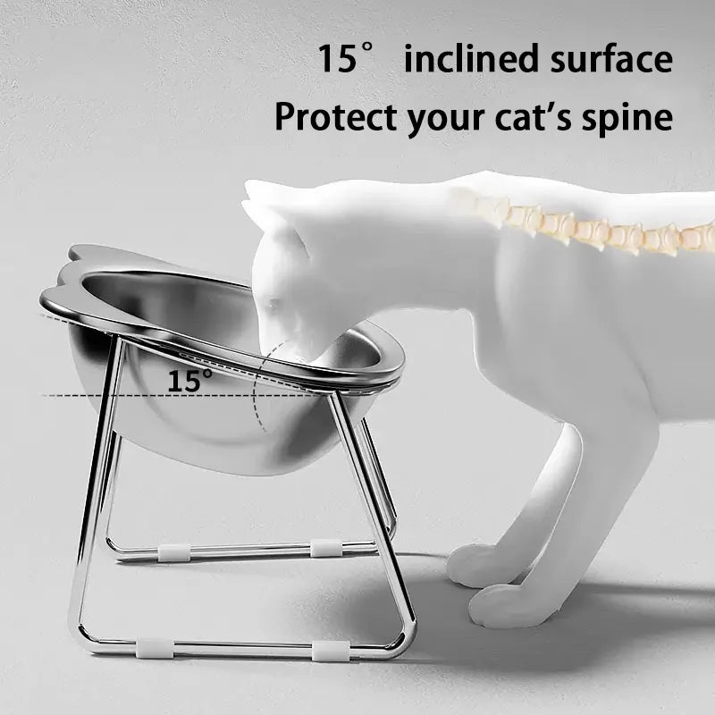 Elevated Stainless Steel Cat Bowl with Slanted Neck Guard