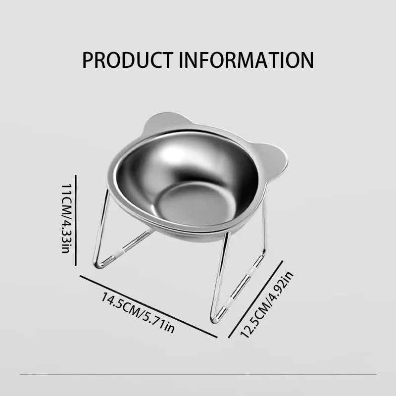 Elevated Stainless Steel Cat Bowl with Slanted Neck Guard