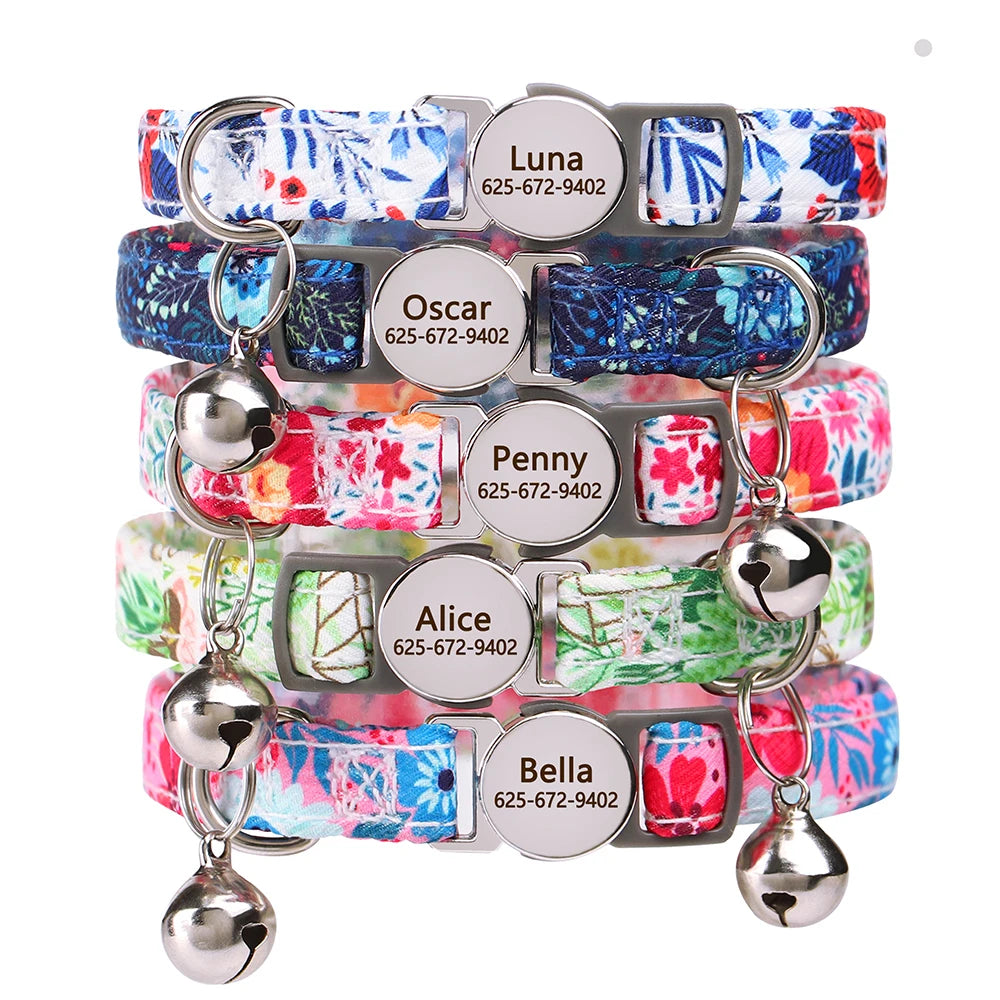 Personalized Kitten & Cat Collar with Cute Print & Bell