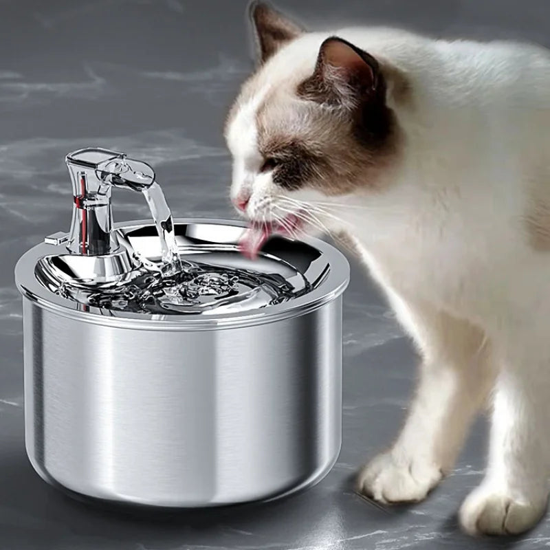PureFlow Stainless Steel Pet Water Fountain – Automatic Hydration with Optional Sensor & Heater