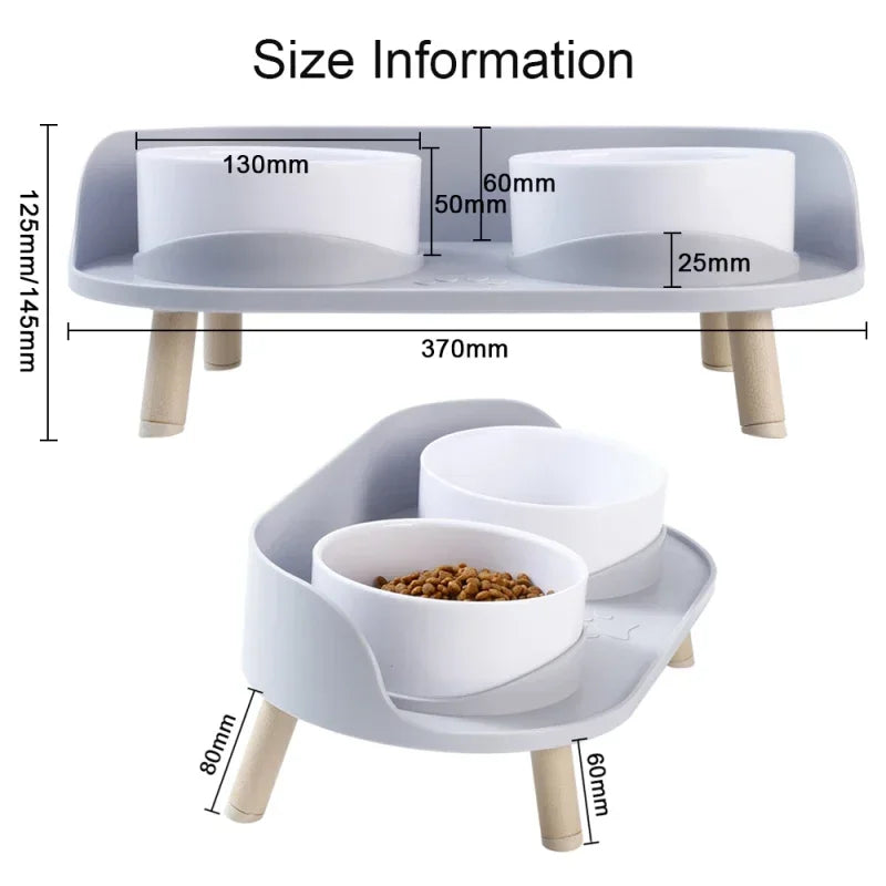 Double Bowls Feeder Adjustable Height Cats Dogs Food Water
