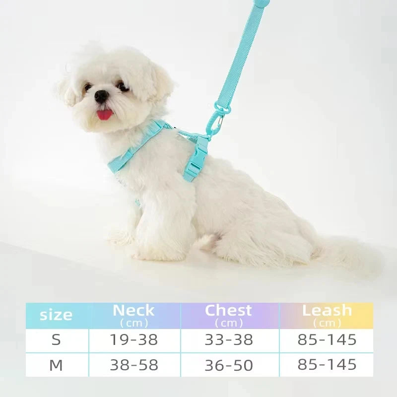 Macaron Color Dog Harness & Leash Set – Reflective Style for Puppies & Cats