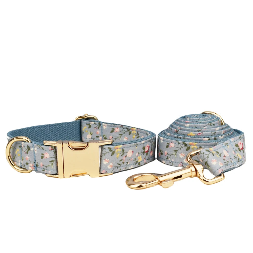 Custom Engraved Floral Dog Collar & Leash Set Tailored Elegance for Every Dog
