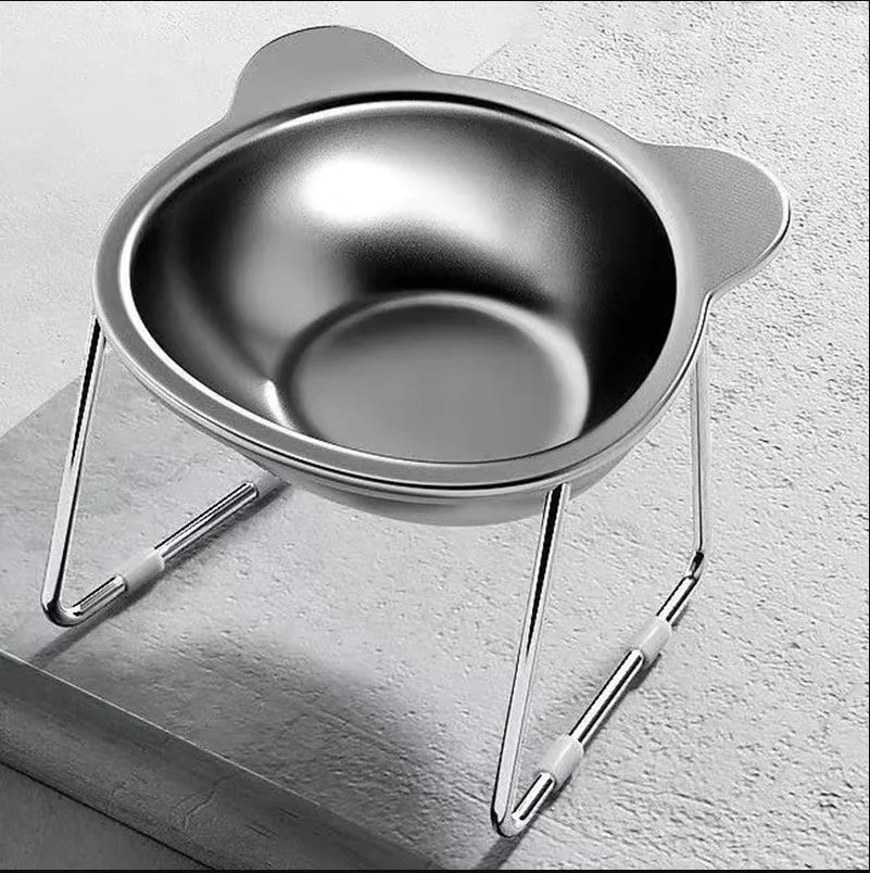 Elevated Stainless Steel Cat Bowl with Slanted Neck Guard