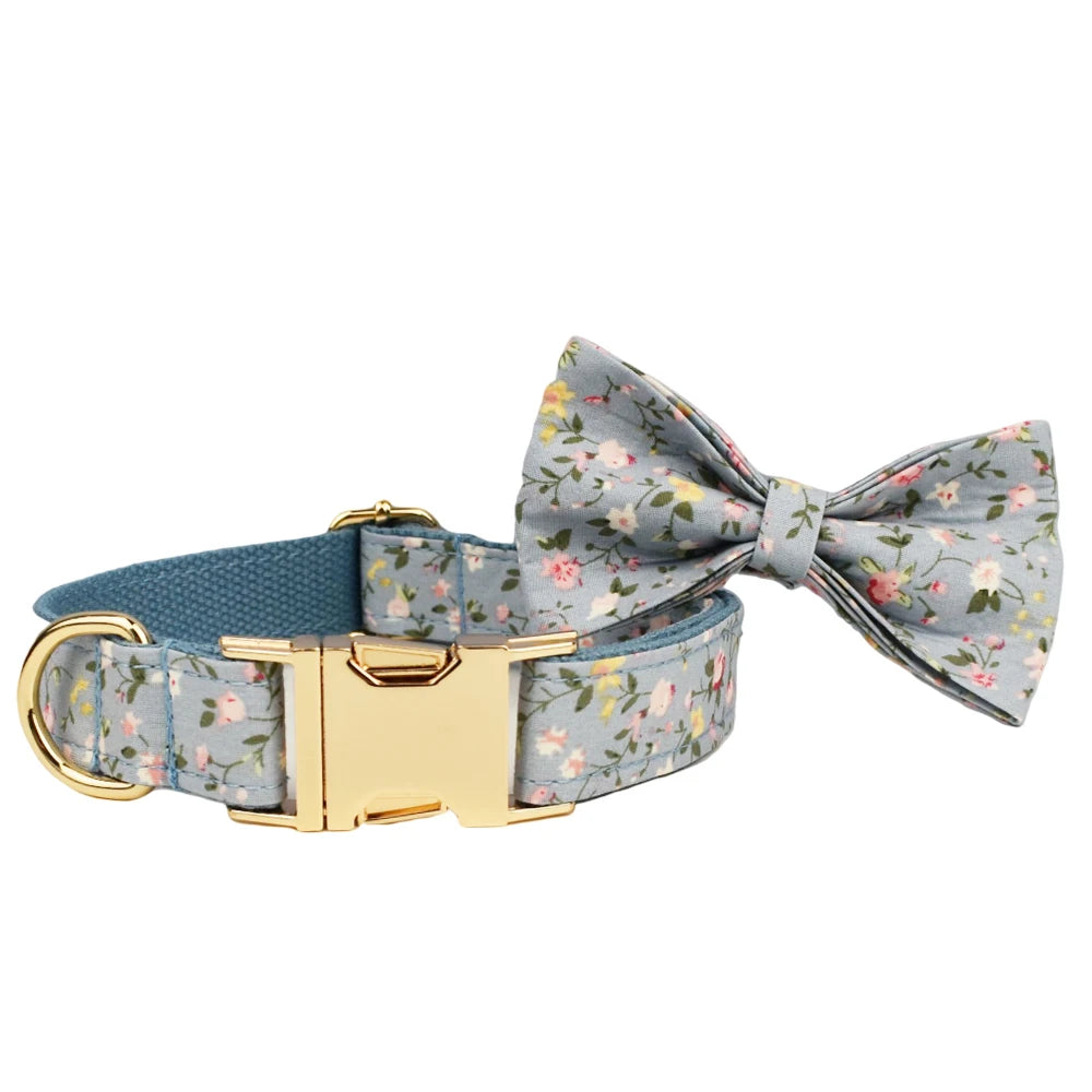 Custom Engraved Floral Dog Collar & Leash Set Tailored Elegance for Every Dog