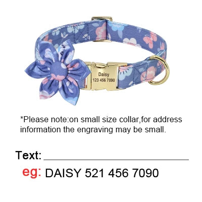 4-Piece Personalized Floral Dog Set: Engraved Collar, Harness, Leash & Treat Bag